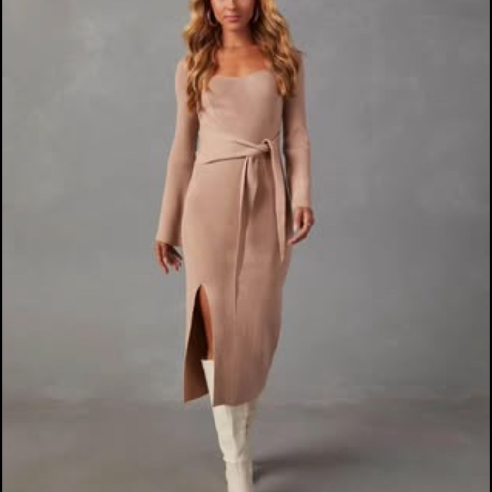 Vici Ritchie Tie Waist Midi Sweater Dressj - Tan / XS